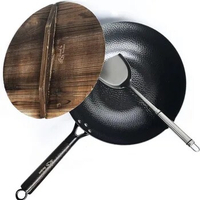 Carbon Steel Wok (including Lid Spatula) for Electric Induction and Gas Stoves