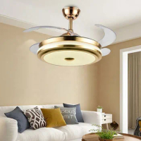 42 Inch Modern Smart home appliance 220v 240v led retractable blades ceiling fan light Remote Control LED ceiling fan chandelier