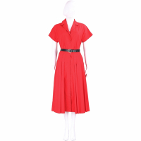 Max Mara Slam 紅色襯衫式打摺洋裝 連身裙(附腰帶)