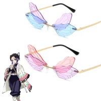 Anime Butterfly Sunglasses Rimless Kochou Shinobu Cosplay Personality Prom Glasses Fashion Gothic Eyewear Props