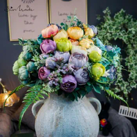 SunMade 12-Head European Luxury Big Peony Bouquet Fall Decorations Flower Pots Decorative Artificial Flowers