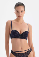 DAGİ Navy Lace Push-Up Bra, Geometric Patterned, Strapless, Push-up, Underwire, Underwear for Women