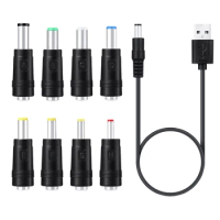 8 In 1 5V USB To DC 5.5x2.1mm 3.5mm 4.0mm 4.8mm 6.4mm 5.5x2.5mm 6.3mm Plug Power Charging Cord For Fan Speaker Router LED Lamp