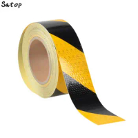 5cmx5m Adhesive Reflective Tape For Bicycle Car Sticker Glow In The Dark Tape Yellow Black Twill Warning Bike Reflector Sticker