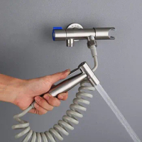 304 Stainless Handheld Shower Head Douche Toilet Bidet Spray Wash Jet Shattaf with Spring Hose Quick Connect Sink Hose Spray Set