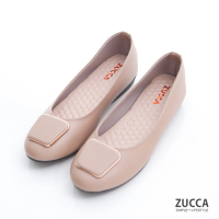 ZUCCA-素金屬方圓邊平底鞋-駝-z6905lc