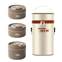 Food Grade 304 Stainless Steel Insulated Lunch Box Set With Insulated Bag Household Double Cover Soup Bowl Lunch Bento Box Sets