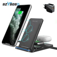 Foldable 15W Qi Wireless Charger 3 in 1 Fast Charging Station For iPhone 11 12 Pro Max for Apple Watch 4 5 Airpods Pro Chargers