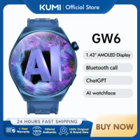 KUMI GW6 1.43" AMOLED screen Bluetooth call Waterproof IP68 NFC 100+ Sport Heart Rate Blood Pressure Oxygen Monitor smart watch