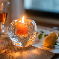 掬涵 冰洞燭杯燭臺裝飾桌面擺件玻璃浪漫蠟燭光晚餐桌水晶北歐