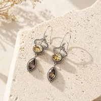 Anting Earrings Silver Perak Bali 925 Hook Jawan Batu Natural Citrine Citrin Smoky quartz Kecubung A