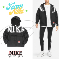 Nike 外套 NSW Team Jacket 女款 黑 寬鬆 大Logo 連帽上衣 長袖 口袋刷毛 DQ6939-010