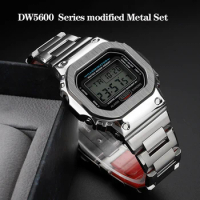 DW-5600 Stainless Steel Watch Strap Case For G-SHOCK 3229 Casio DW5600 GW-B5600 GW-M5610 Modified Red Bottom Bezel Watchband