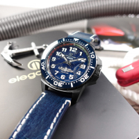 elegantsis 海軍艦隊2.0 機械錶 義大利真牛皮錶帶-藍黑色/46mm