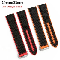 20mm 22mm Curved End Watch Strap for Omega Planet Ocean Seamaster 300 AT150 Speedmaster Nylon Rubber Watch Band Accessories
