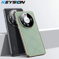 KEYSION Grid Pattern Leather Case for huawei Mate 60 Pro+ 50 Pro Plating PC Camera Protection Phone Cover for Huawei Mate 40 Pro