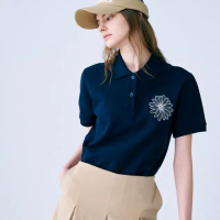 Kaos Polo Shirt Wanita Motif Bunga Kerah Atasan Pendek Baju