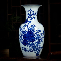 景德鎮陶瓷器釉下彩手繪青花瓷瓶壽桃花瓶大口中式客廳裝飾品擺件