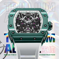 BONEST GATTI Brand Watch Carbon Fiber Men Fashion Light Luxury Through Hollow Automatic Mechanical Watch Sports Waterproof Watch