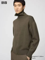 UNIQLO U Jaket Rajut pria Double Face Ritsleting Zip Up Knit Jacket OLIVE S