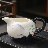 經典復古天目釉手把公道杯單茶海 家用手繪山水圖分茶器均茶公杯