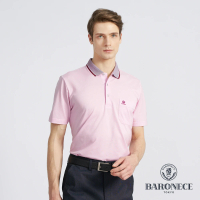BARONECE 百諾禮士 男款 進口素材冰涼雙絲光雙色素面緹花短袖POLO衫-粉色(1198202-75)