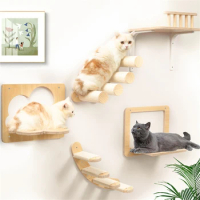 Wooden Wall Mounted DIY Cat Hammock Bed Pet Furniture Kitten Shelf Set Cat Perch Scratching Climbing Post Cat Tree House Toy