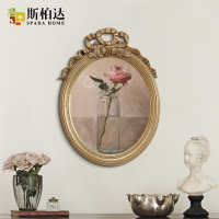 美式古典花卉圓框壁畫歐式玄關裝飾畫復古玫瑰花小眾輕奢油畫掛畫