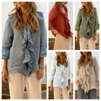 Meie Wanita V Leher Lengan Panjang Blaus Casua Tops Fesyen