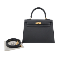 Hermes 愛馬仕 Kelly 25cm Epsom小牛皮手提/肩背凱莉包(89經典黑/W刻/金釦)