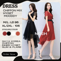 Midi Dress lengan pendek sifon Wanita Gaya Korea Mouddy NOSH Fashion