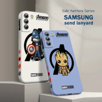 Marvel Captain America Iron Man Phone Case For Samsung S22 S21 S20 FE S10 Note 20 10 Ultra Lite Plus Liquid Left Rope Cover