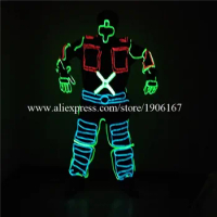 Cold Led Growing Flashing Clothing EL Wire Dance Costume Robot Suit With Mask Stage Performance Show Party Dance Wear