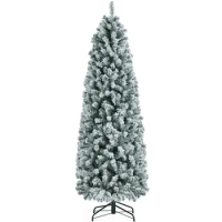 6 Ft Unlit Hinged Artificial Spruce Slim Christmas Tree for Holiday Decoration, Frosted White