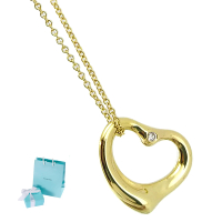 【Tiffany&amp;Co. 蒂芙尼】18K金-鑲鑽Open Heart中款心型墜飾女用頸鍊項鍊(展示品)