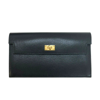 【二手名牌BRAND OFF】HERMES 愛馬仕【再降價】黑色 牛皮 Kelly Pocket Long 手拿包 長夾 B刻