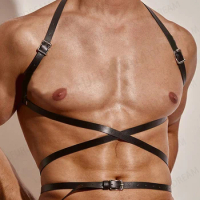 Gay Black Body Harness Chest Harness Men Cosplay Harness Male PU Leather Bondages Suspender Fetish Burning Man BDSM Clothing