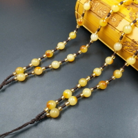 新款精美 黃龍玉圓珠掛件繩 8毫米圓珠吊墜繩 毛衣鏈玉珠鏈玉繩