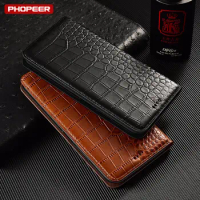 Crocodile Genuine Leather Flip Case For Ulefone Power Armor 12 14 16 17 18 18T X8i X8 X10 Pro 5G Phone Wallet Cover Cases