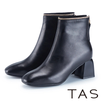 【TAS】金屬鍊條羊皮中跟短靴(黑色)