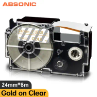 Gold on Clear 24mm Printer Ribbon XR24XG for Casio XR-24XG Label Tape Compatible for Casio Label Maker KL-820 KL-7000 CW-L300