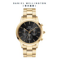 【Daniel Wellington】DW 手錶 Iconic Chronograph 42ｍｍ香檳金三眼精鋼錶黑錶盤(DW00100641)