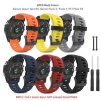 6PCS Soft Silicone Watch Band Strap with Lugs Connector and Screwdriver for Garmin Fenix 3/3 HR/ Fenix 5X Smart Watch Band Strap