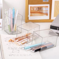 1Pc Simple DIY Pen Box Large Capacity Transparent Organiser Home Multifunctional Desktop Stationery Pen Holder