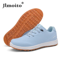 2023 Waterproof Men Leather Golf Shoes Non-slip Spikeless Golf Sneakers Golf Training Sneakers Women Lace-up Golf Athletic Shoes