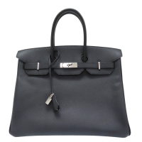 【二手名牌BRAND OFF】HERMES 愛馬仕 黑色 Epsom牛皮 Birkin 35 柏金包 手提包 □M刻 銀扣