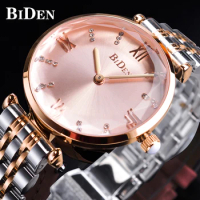 Biden Luxury Brand Diamond Quartz Pink Wrist Watch Waterproof Stainless Steel Ladies Watch Gifts For Women Relogio Feminino