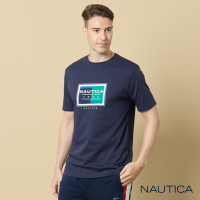 Nautica 男裝 品牌LOGO拼接印花短袖T恤-深藍