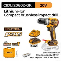 Bor Impact Cordless 13mm Brushless INGCO CIDLI20602 Impact Drill Brush