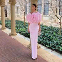Elegant Pink Evening Dress Strapless Big Flowers Prom Gowns Backless Sheath Formal Evening Party Dresses